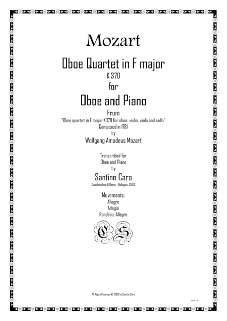 Mozart – Complete Oboe Quartet in F major K370 for Oboe and piano Flute Solo scores gallery preview page 1
