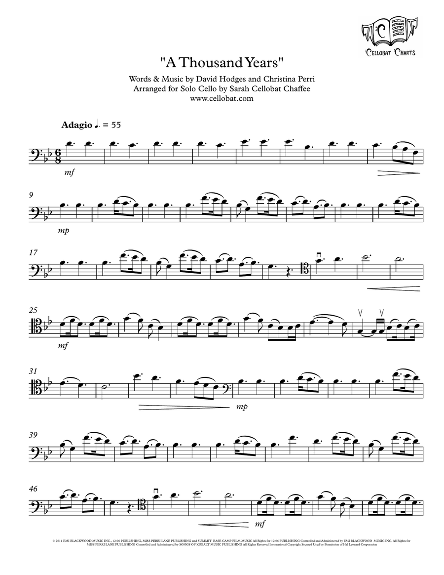 A Thousand Years Cello Solo scores gallery preview page 1
