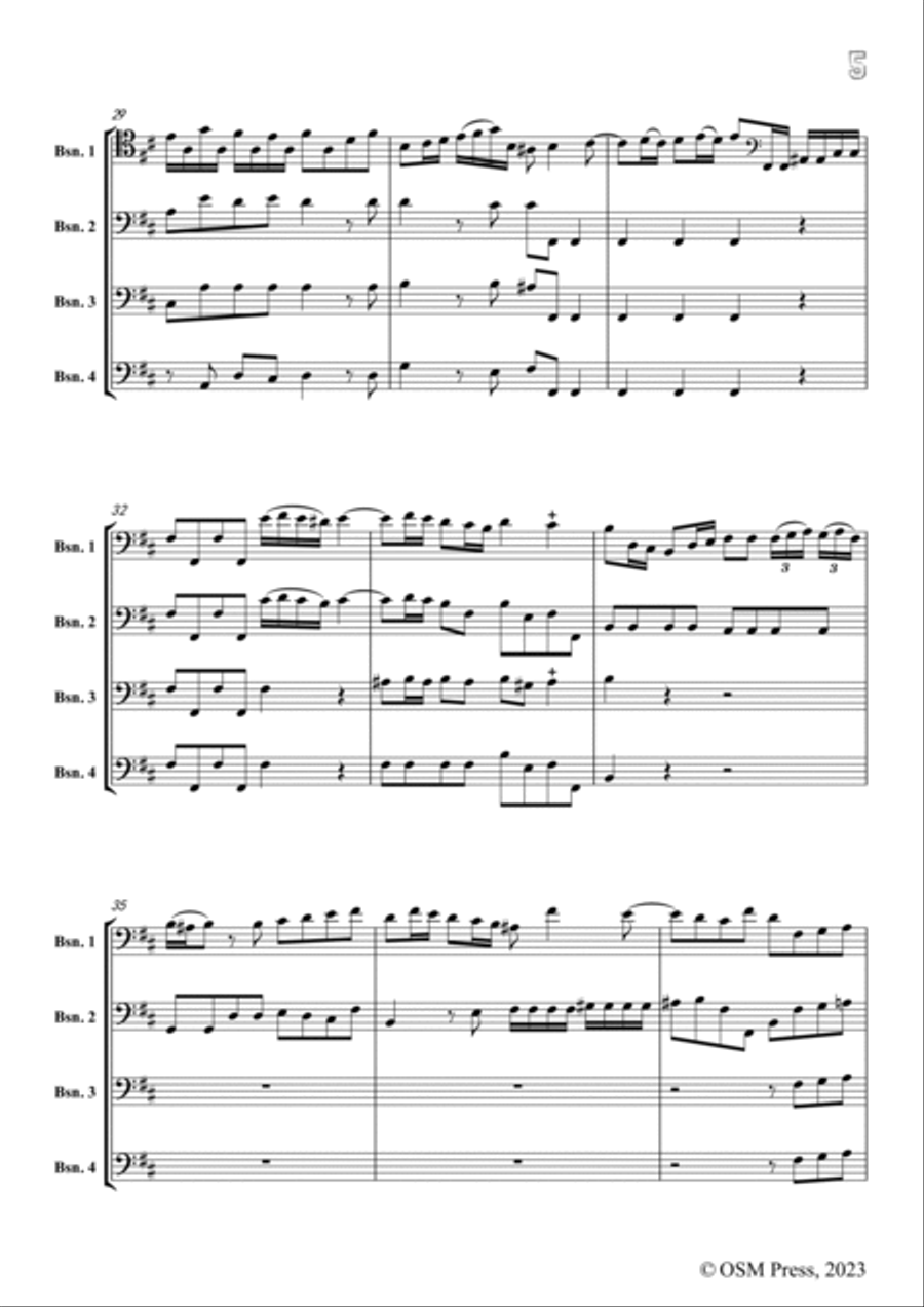 M. Corrette-Concert 'Le Phénix',in D Major,for 4 Bassoons(or Trombones or Cellos) Woodwind Quartet scores gallery preview page 5