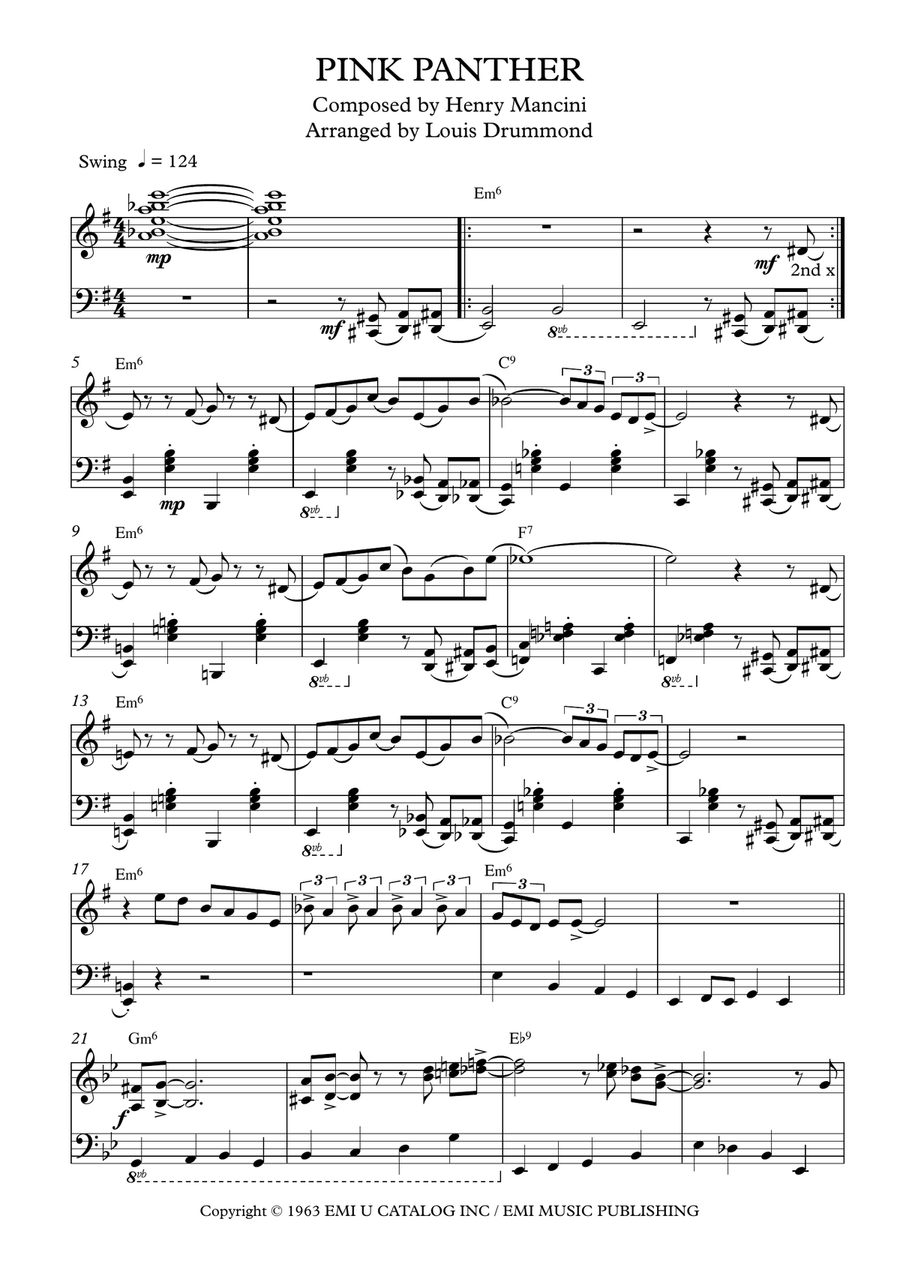 The Pink Panther Piano Solo scores gallery preview page 1