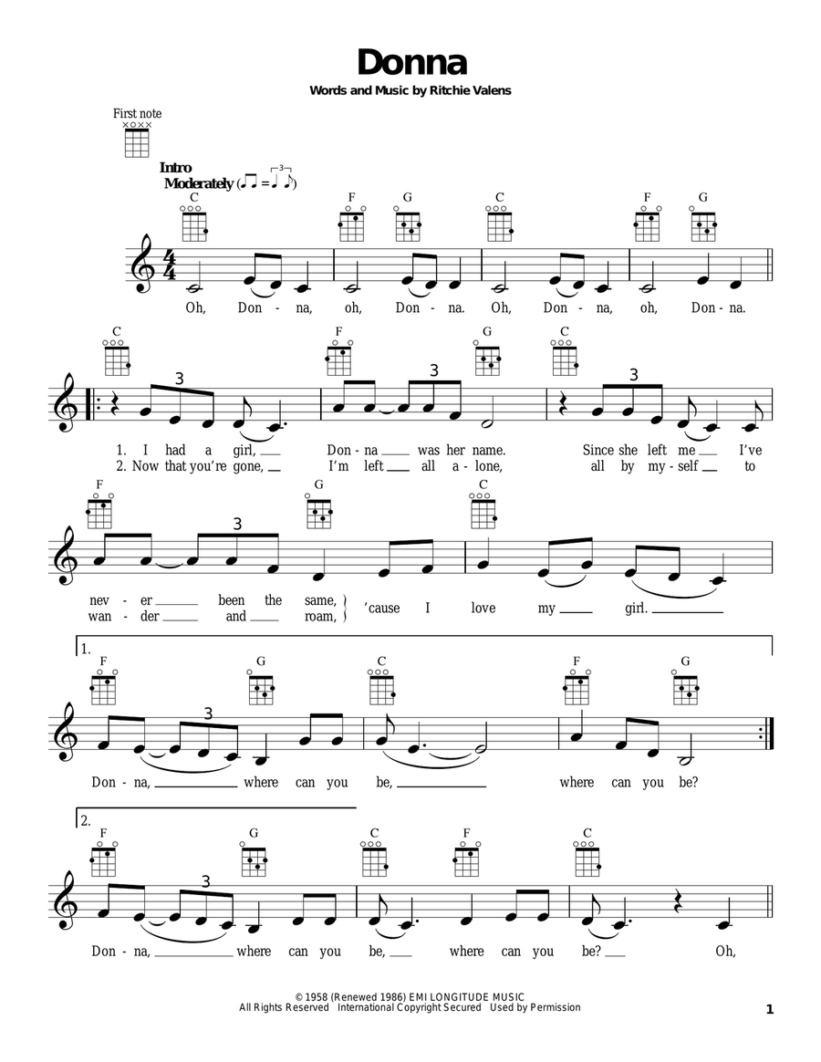 Donna Donna Ukulele scores gallery preview page 1