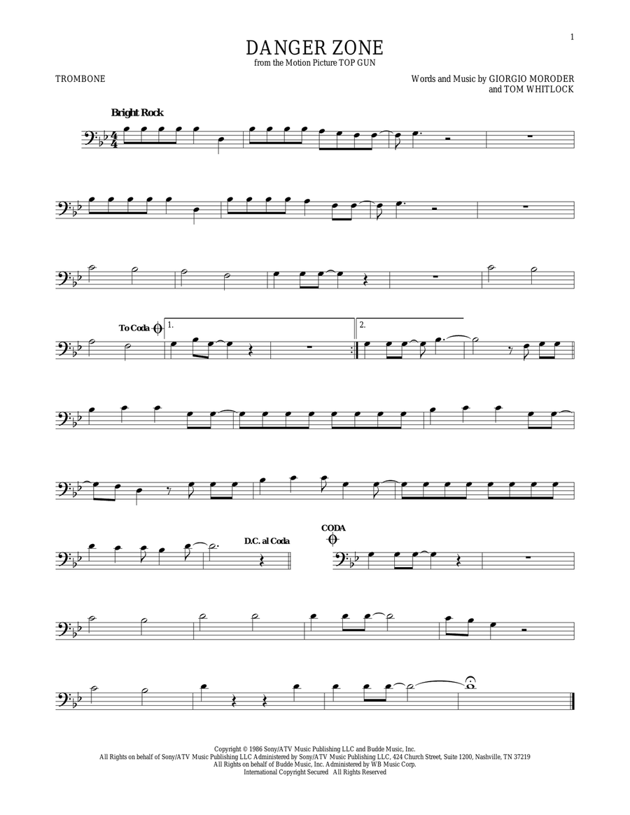 Danger Zone Danger Zone Trombone Solo scores gallery preview page 1