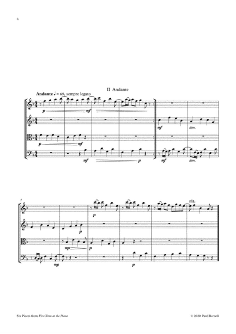 Six Pieces from First Term at the Piano, arranged for instruments in four parts image number null