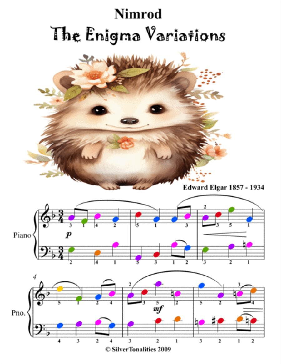 Nimrod Enigma Variations Easy Piano Sheet Music with Colored Notation