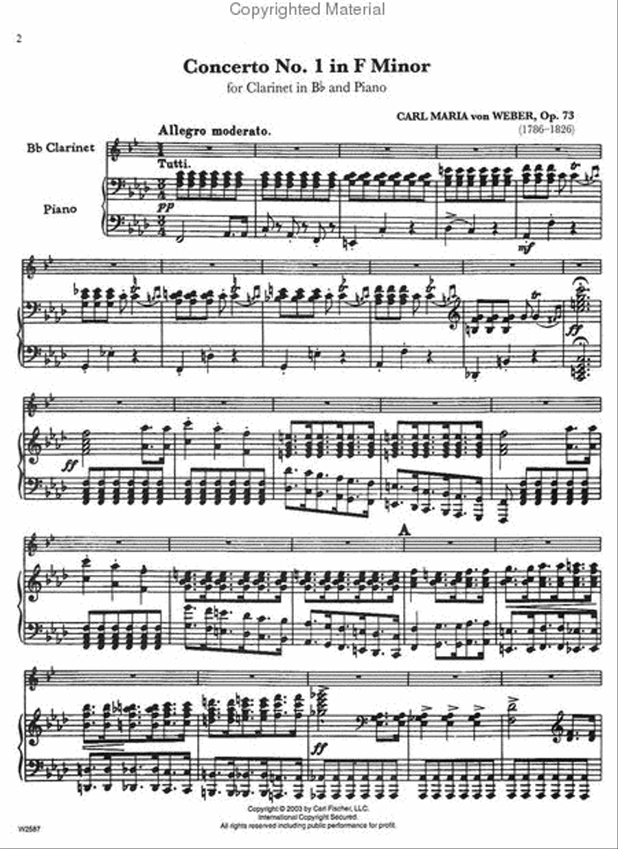 Concerto No. 1 in F Minor B-Flat Clarinet scores gallery preview page 2