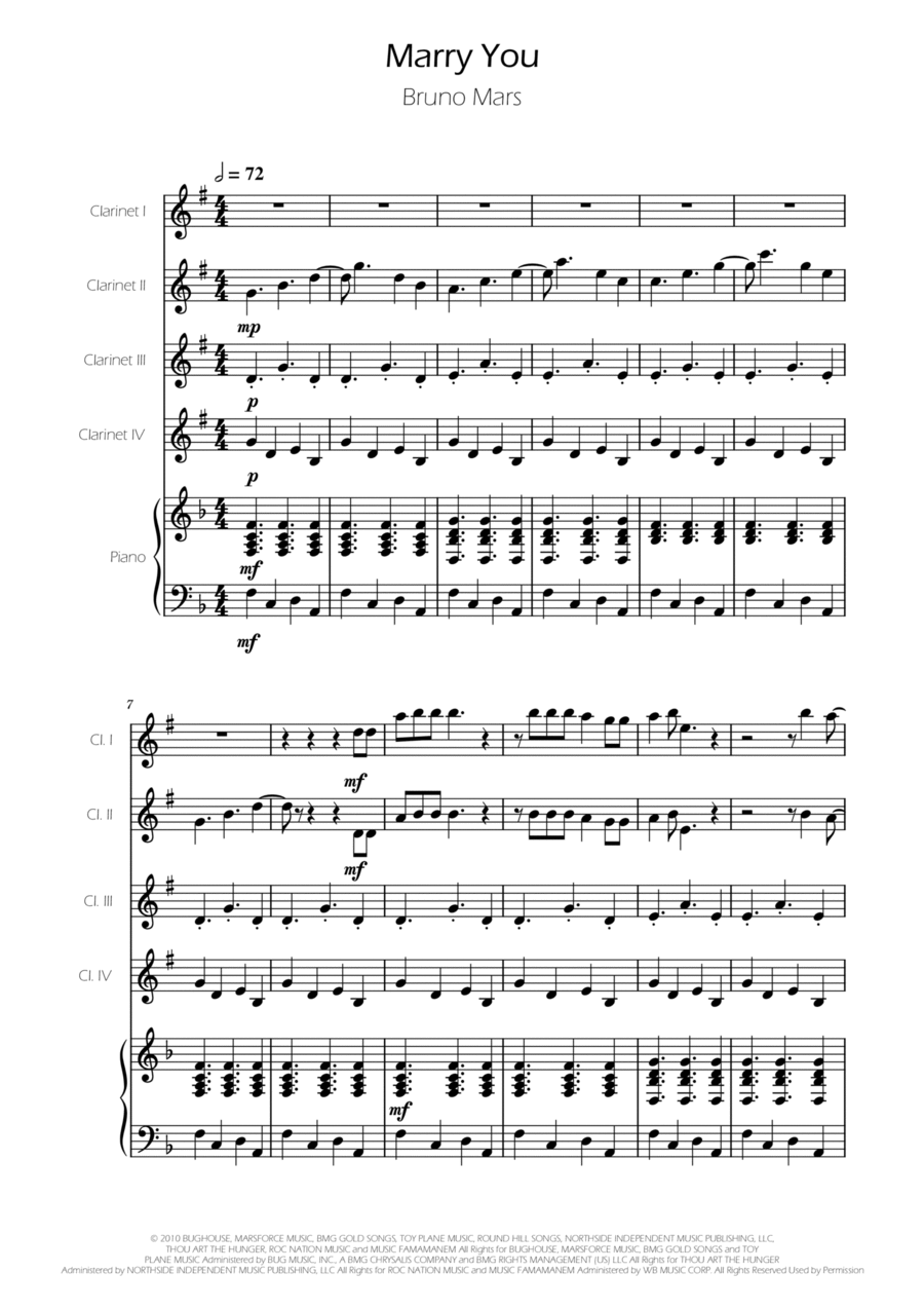 Marry You Clarinet Quartet scores gallery preview page 1