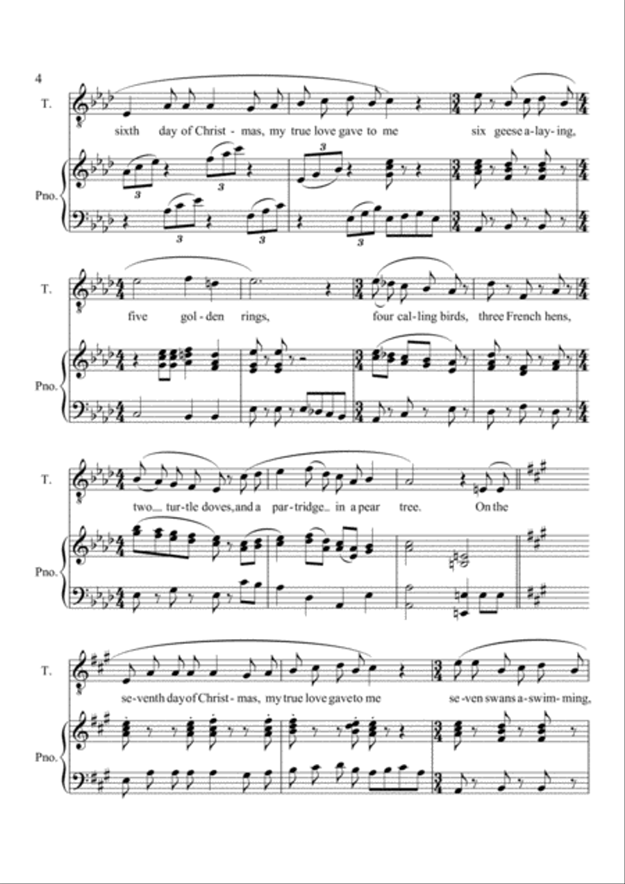 The twelve days of Christmas, For Tenor voice with Pianoforte accompaniment Tenor Voice scores gallery preview page 5