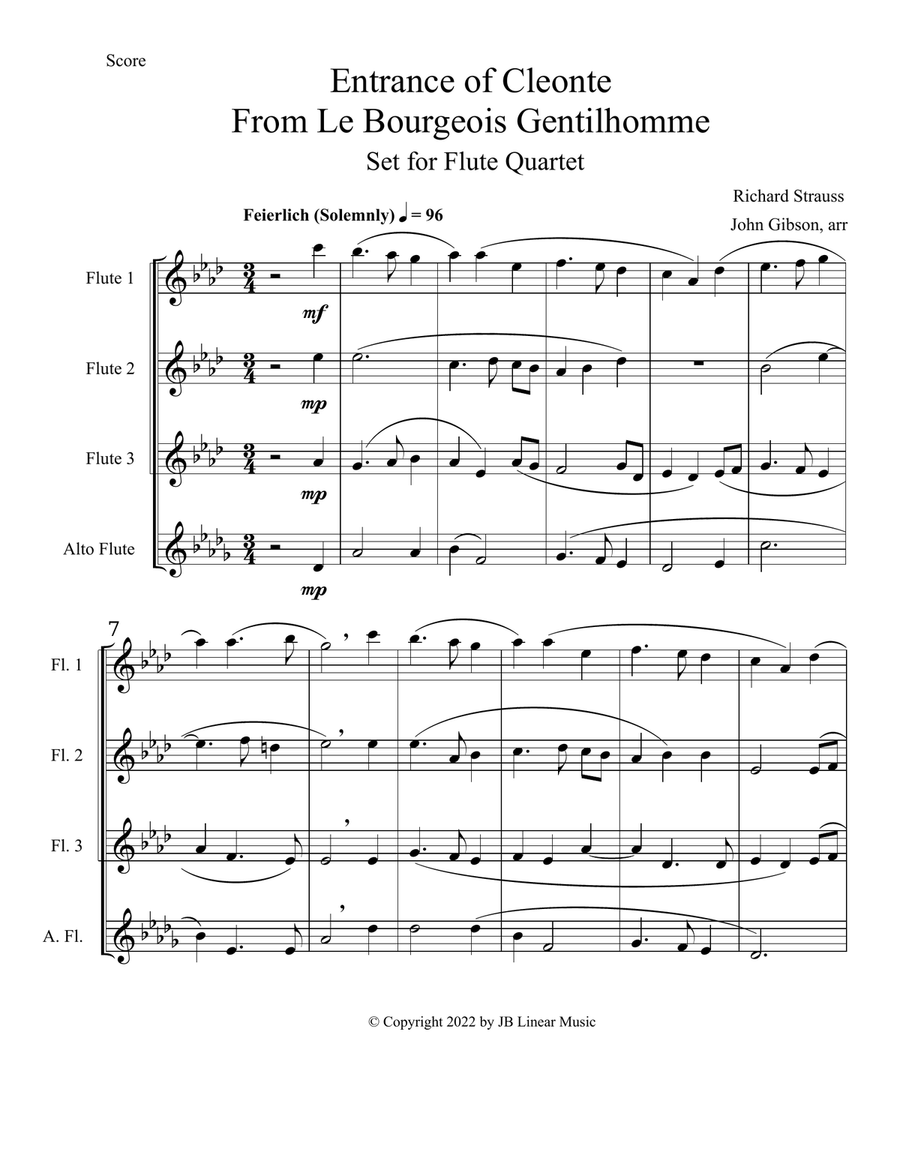 Entrance of Cleonte set for flute quartet Flute Quartet scores gallery preview page 2