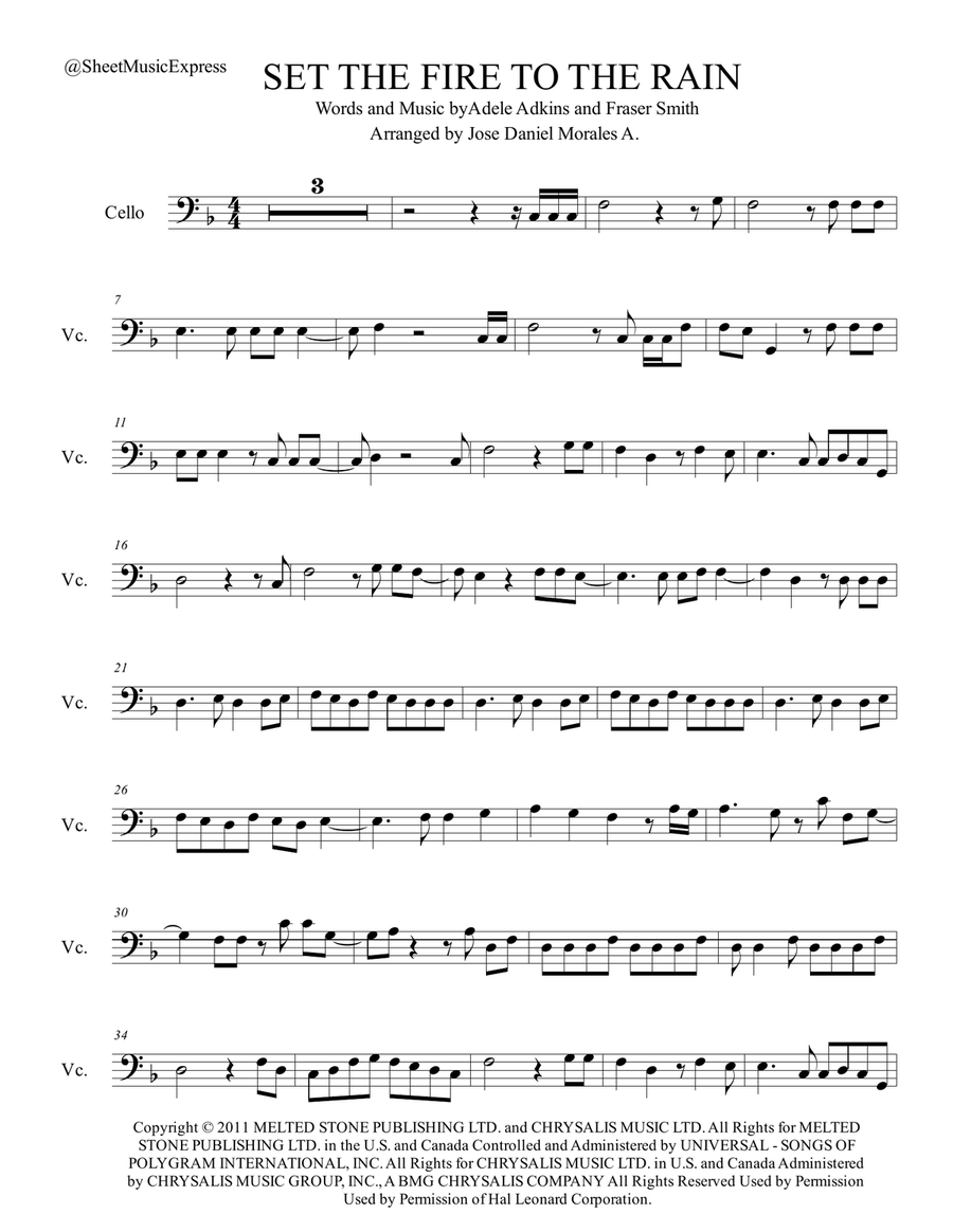 Set Fire To The Rain Cello Solo scores gallery preview page 1