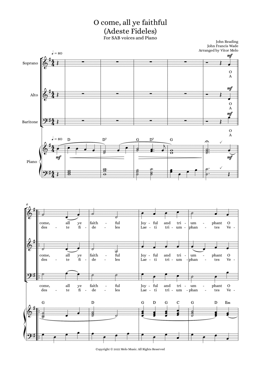 Adeste Fideles (O Come, All Ye Faithful) - SAB voices 3-Part scores gallery preview page 1