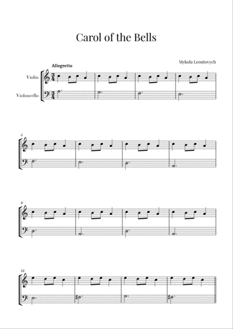 Carol of the Bells for Violin and Cello String Duet scores gallery preview page 1