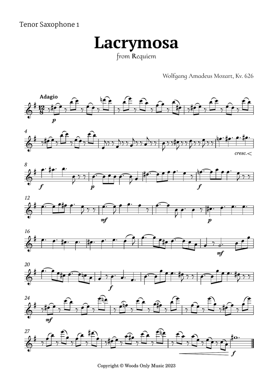 Queen of the Night Aria by Mozart for Tenor Sax Quintet Saxophone Quintet scores gallery preview page 4