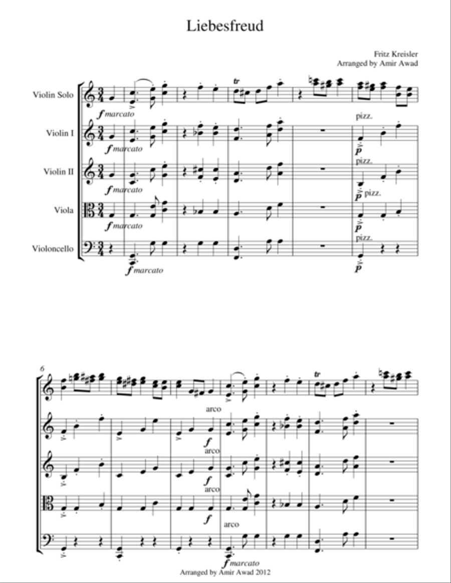 Kriesler : Liebesfraud for Violin Solo and String Orchestra String Orchestra scores gallery preview page 1