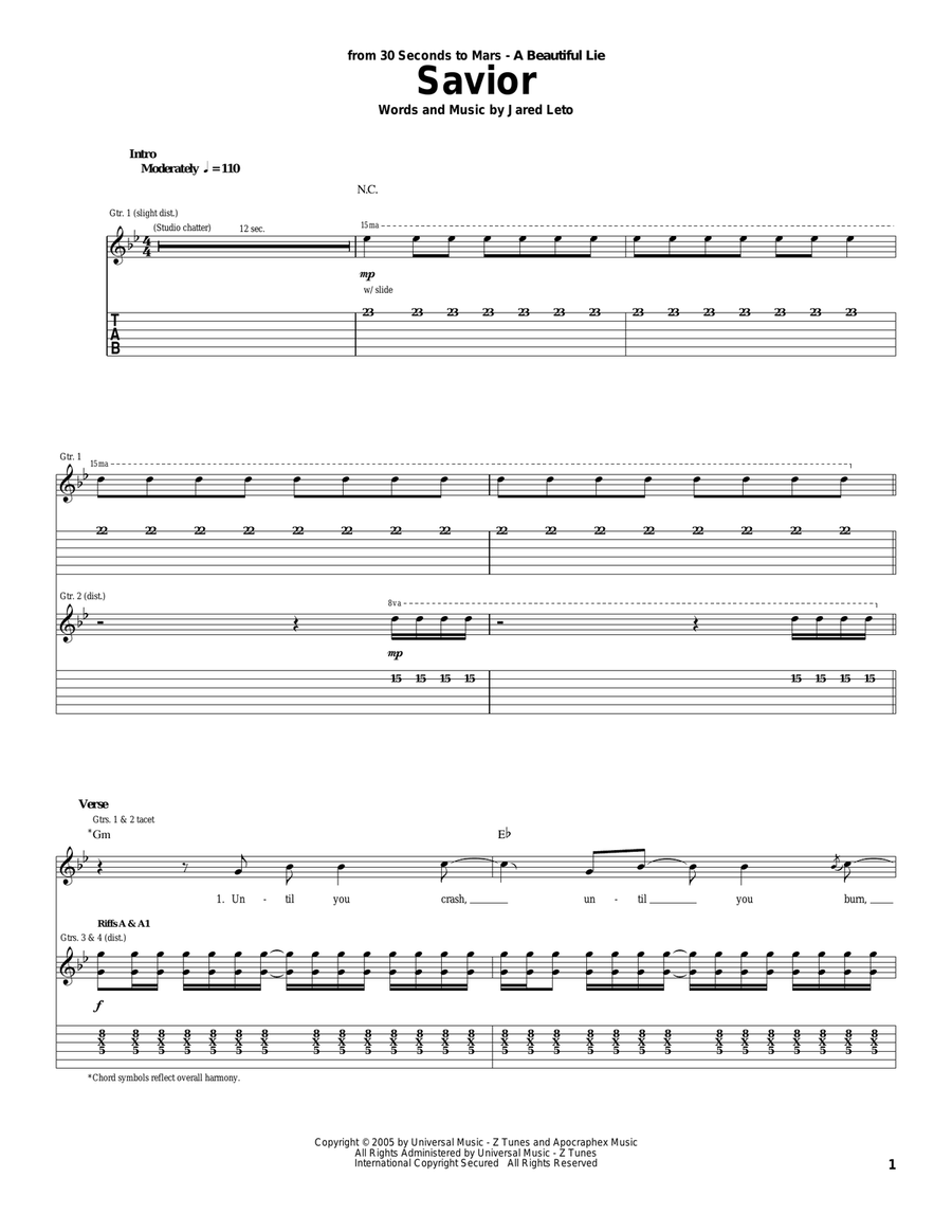 Savior Acoustic Guitar scores gallery preview page 1