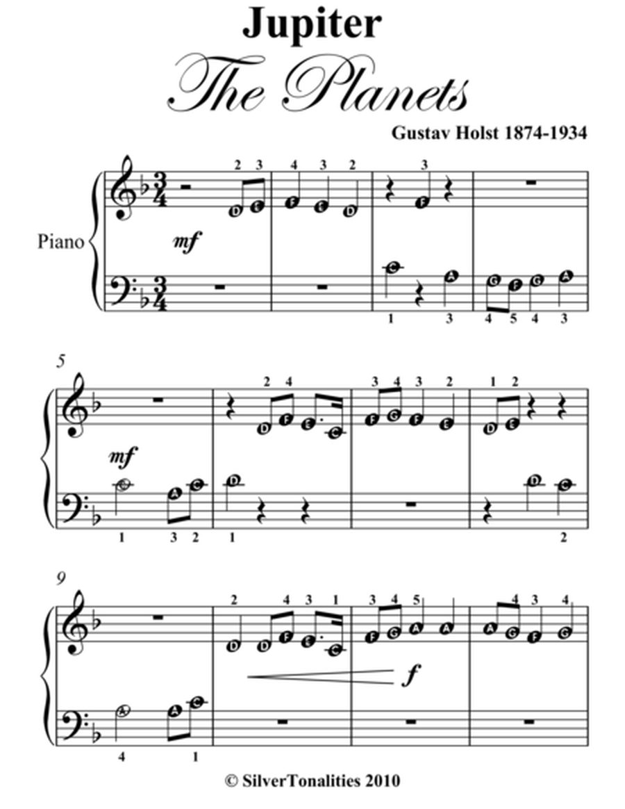 Jupiter the Planets Beginner Piano Sheet Music