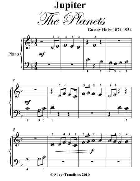 Jupiter the Planets Beginner Piano Sheet Music