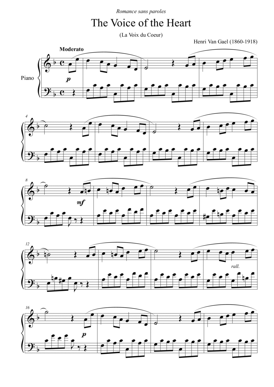 The voice of the heart (La Voix du Coeur) - for piano solo (Easy) Easy Piano scores gallery preview page 1