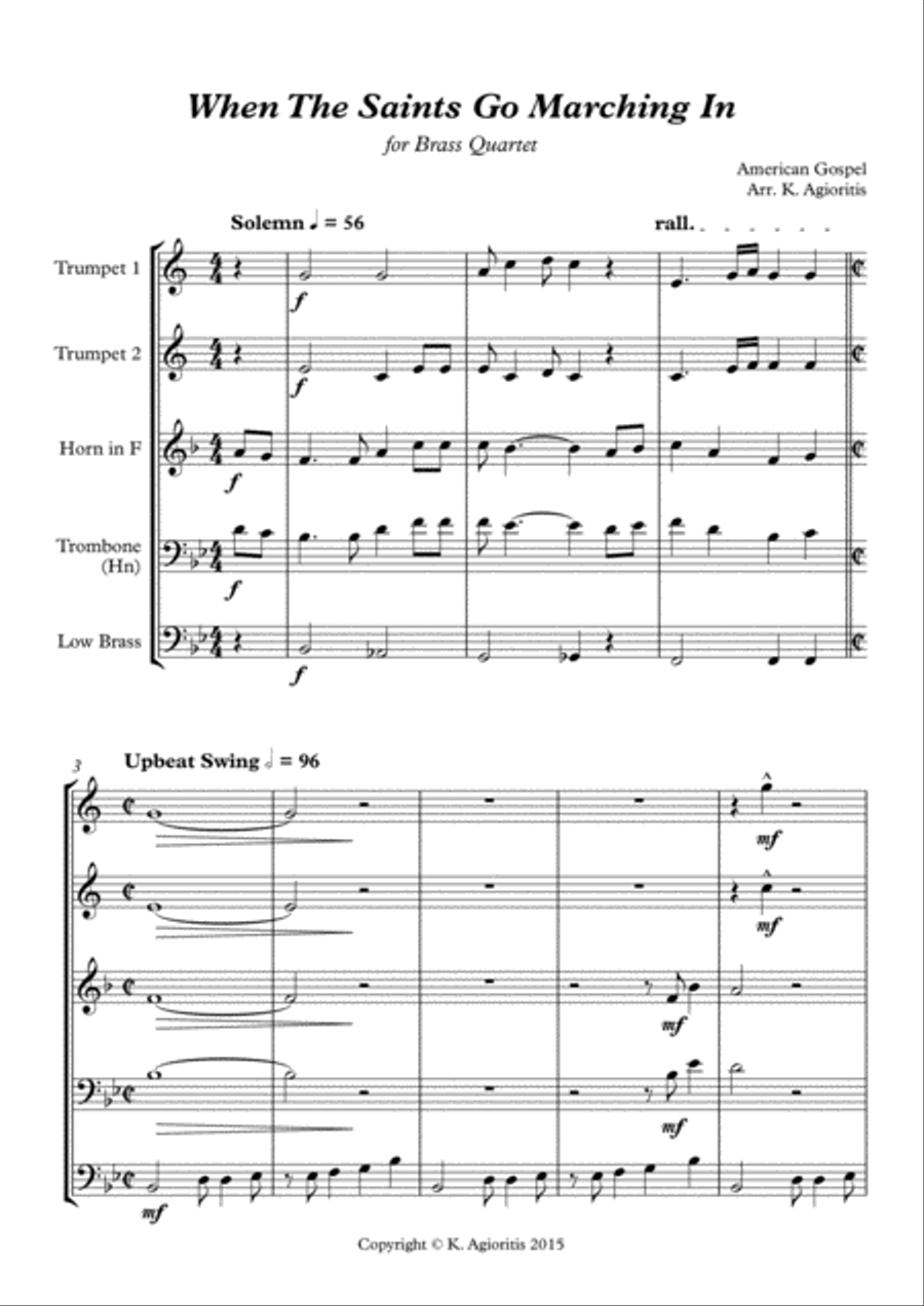 When the Saints Go Marching In - Brass Quartet Brass Quartet scores gallery preview page 2