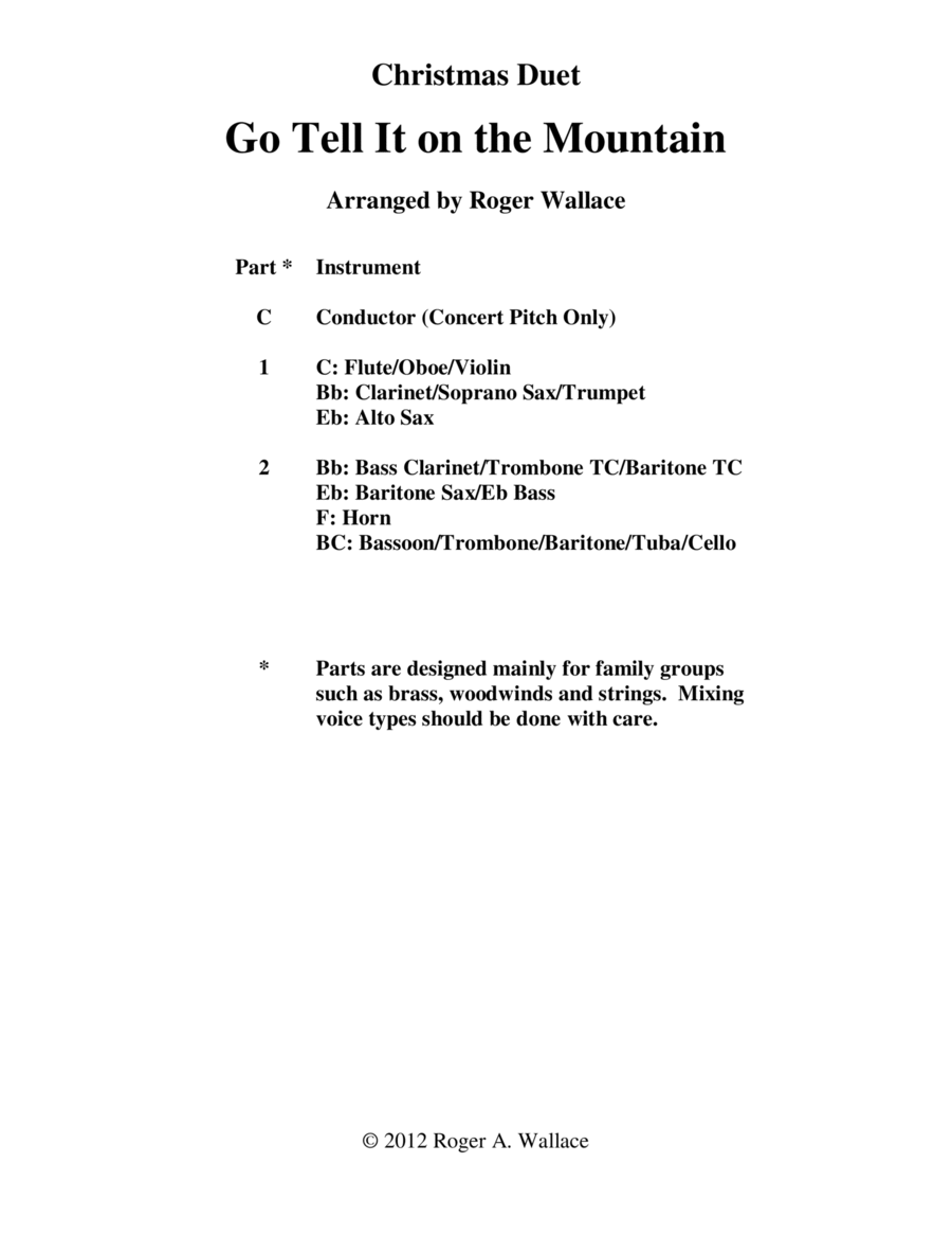 Go Tell It on the Mountain (Mixed Duet) Score and Parts scores gallery preview page 1