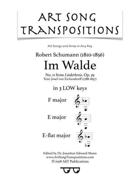 SCHUMANN: Im Walde, Op. 39 no. 11 (in 3 low keys: F, E, E-flat major)