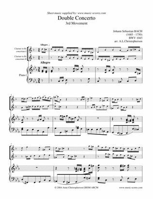 Book cover for Double Concerto 3rd Movement - 2 Clarinets (lower) & Piano