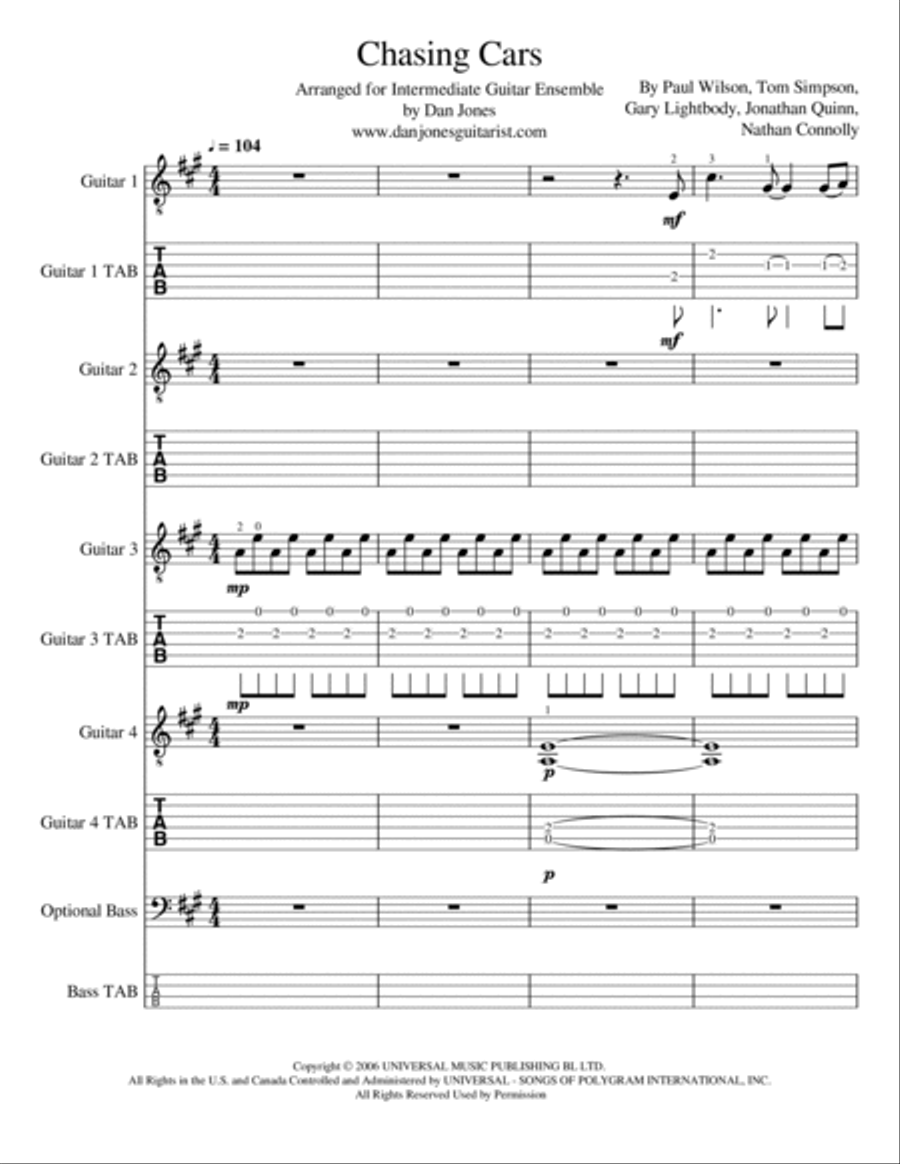 Chasing Cars Guitar Ensemble scores gallery preview page 2