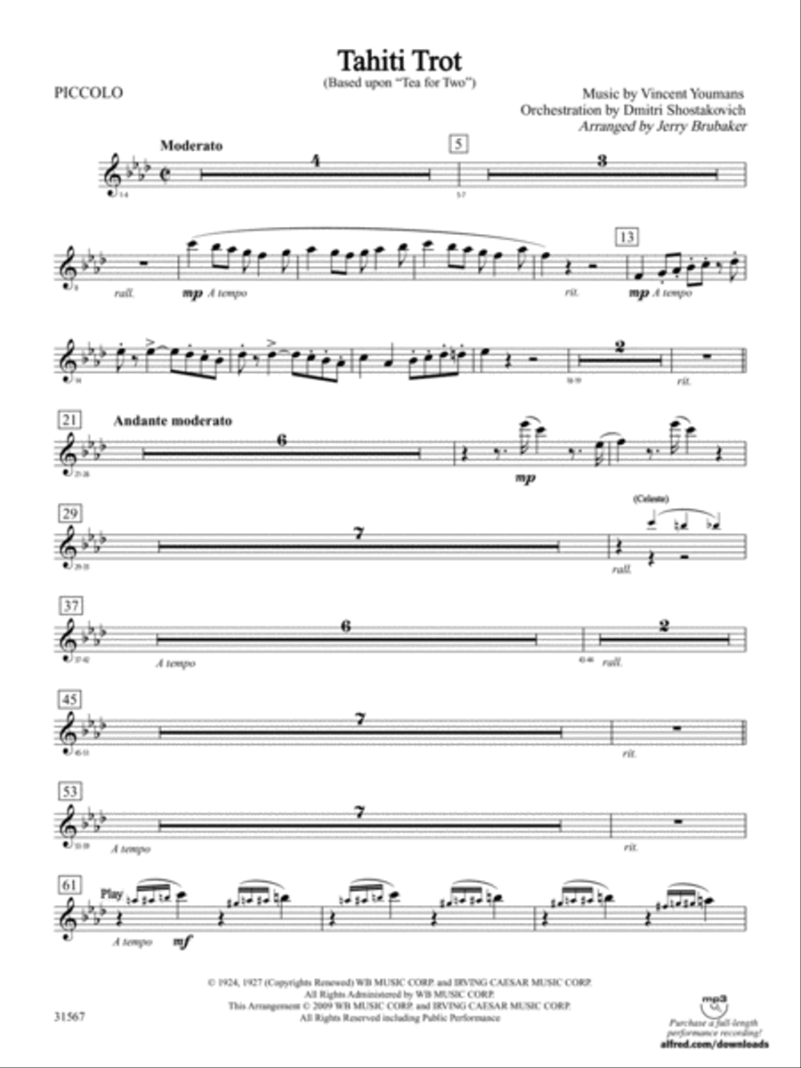 Tahiti Trot: Piccolo Tahiti Trot: Piccolo Full Orchestra scores gallery preview page 1