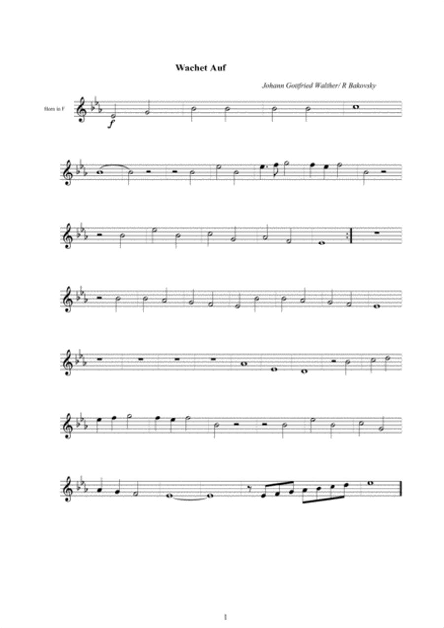 J.G.Walther: Wachet Auf Ruft Uns die Stimme for trumpet or horn and piano/organ image number null