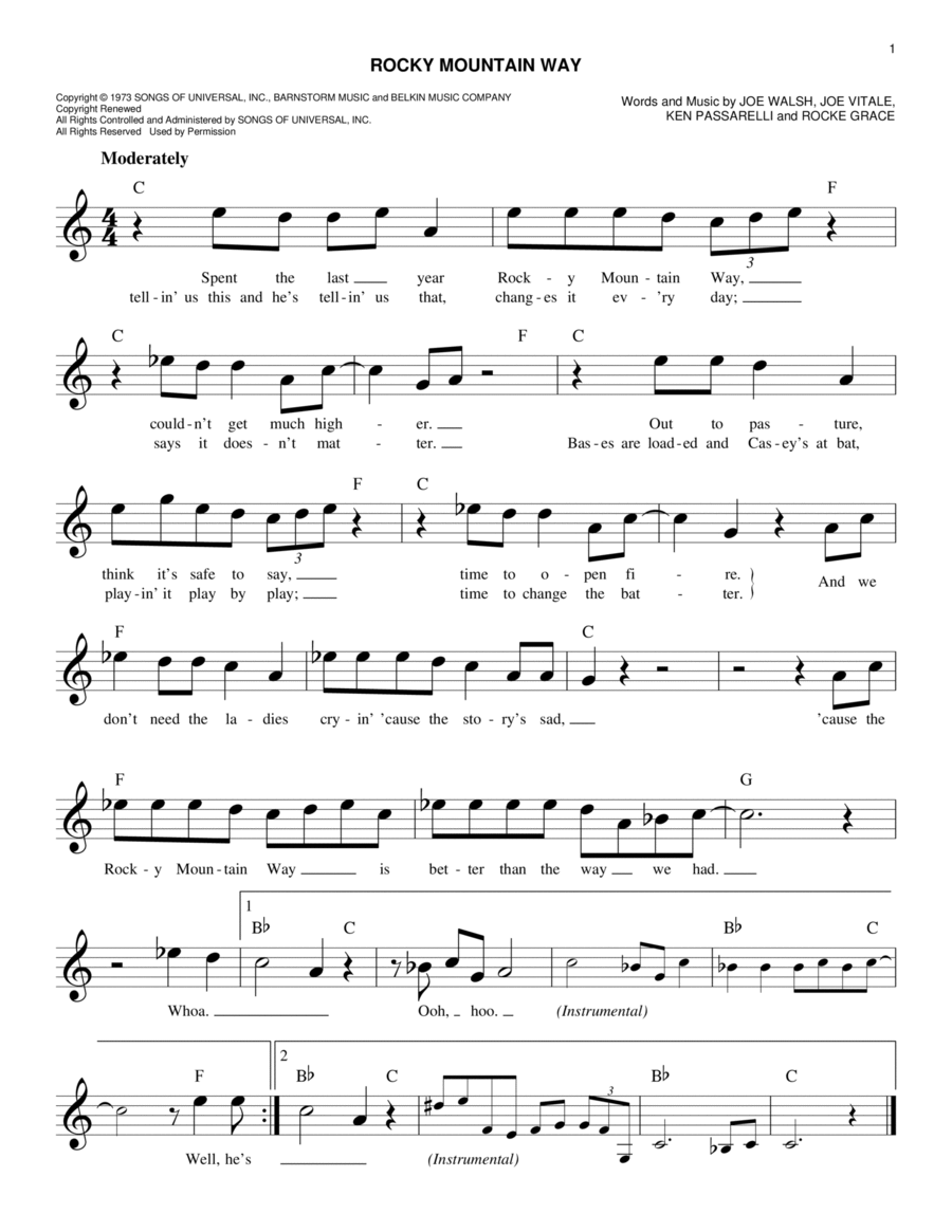 Rocky Mountain Way Piano scores gallery preview page 1