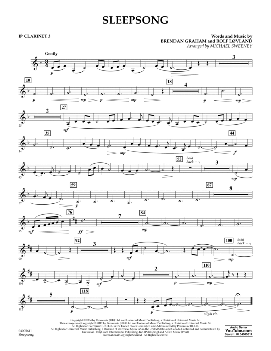 Sleepsong (arr. Michael Sweeney) - Bb Clarinet 3