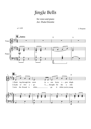 Jingle Bells (A major - one voice - with chords)