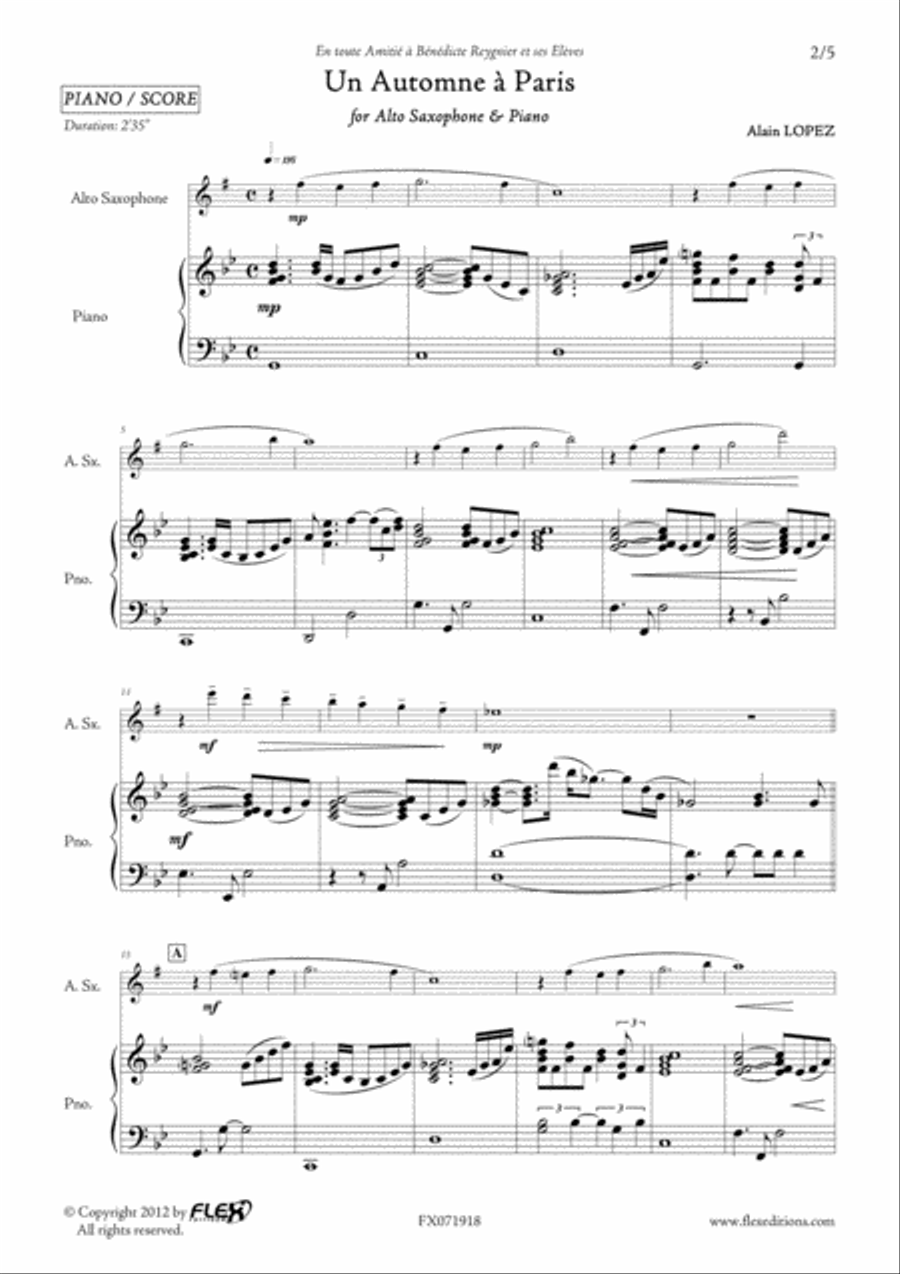Un Automne a Paris Alto Saxophone scores gallery preview page 2