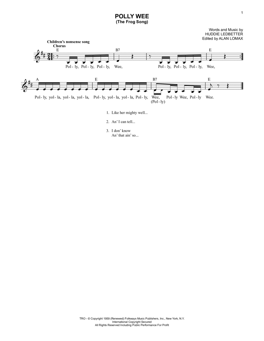 Polly Wee (The Frog Song) Piano scores gallery preview page 1