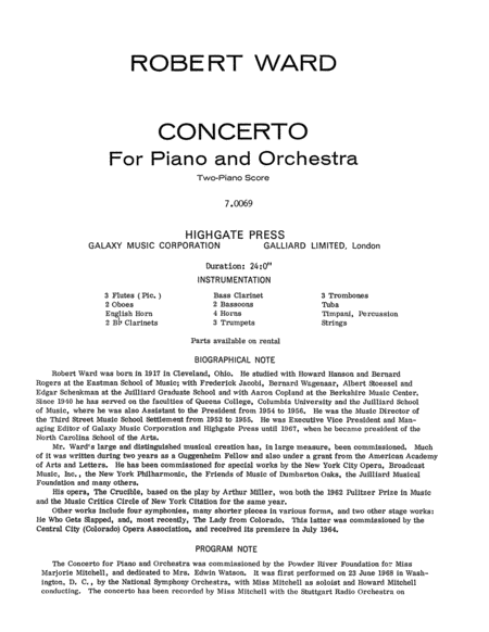 Concerto for Piano & Orchestra (Piano score)