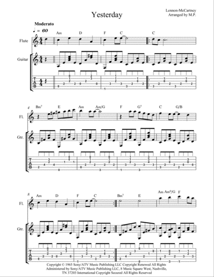 Yesterday Flute scores gallery preview page 1