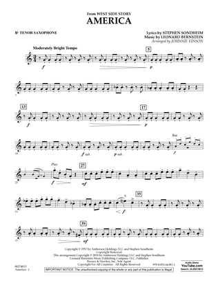 America (from West Side Story) (arr. Vinson) - Bb Tenor Saxophone
