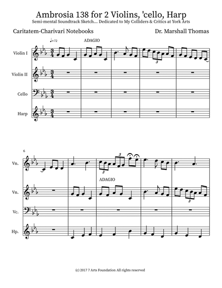 Ambrosia 138 for 2 Violins, 'cello, Harp
