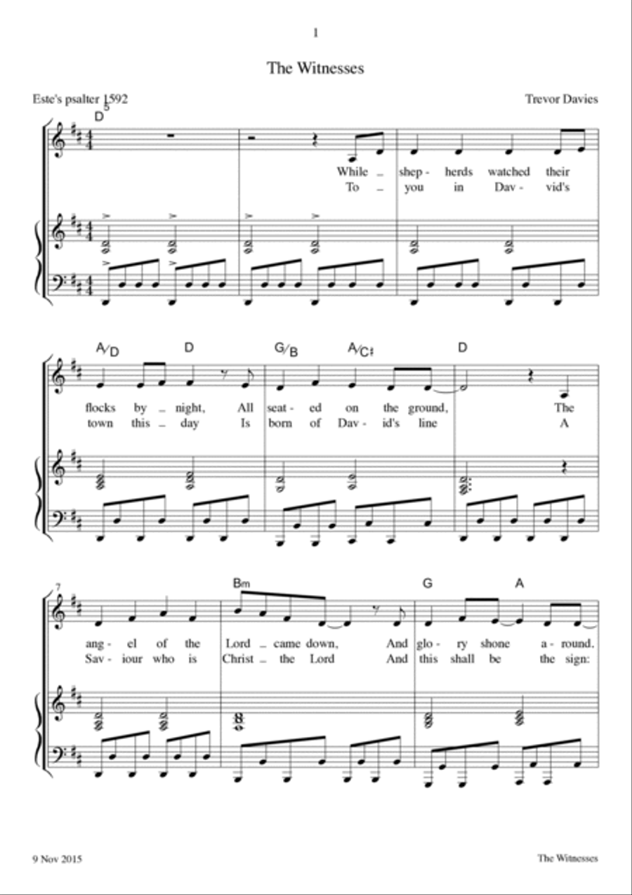 The Witnesses (While Shepherds Watched ...) Piano, Vocal, Guitar scores gallery preview page 2