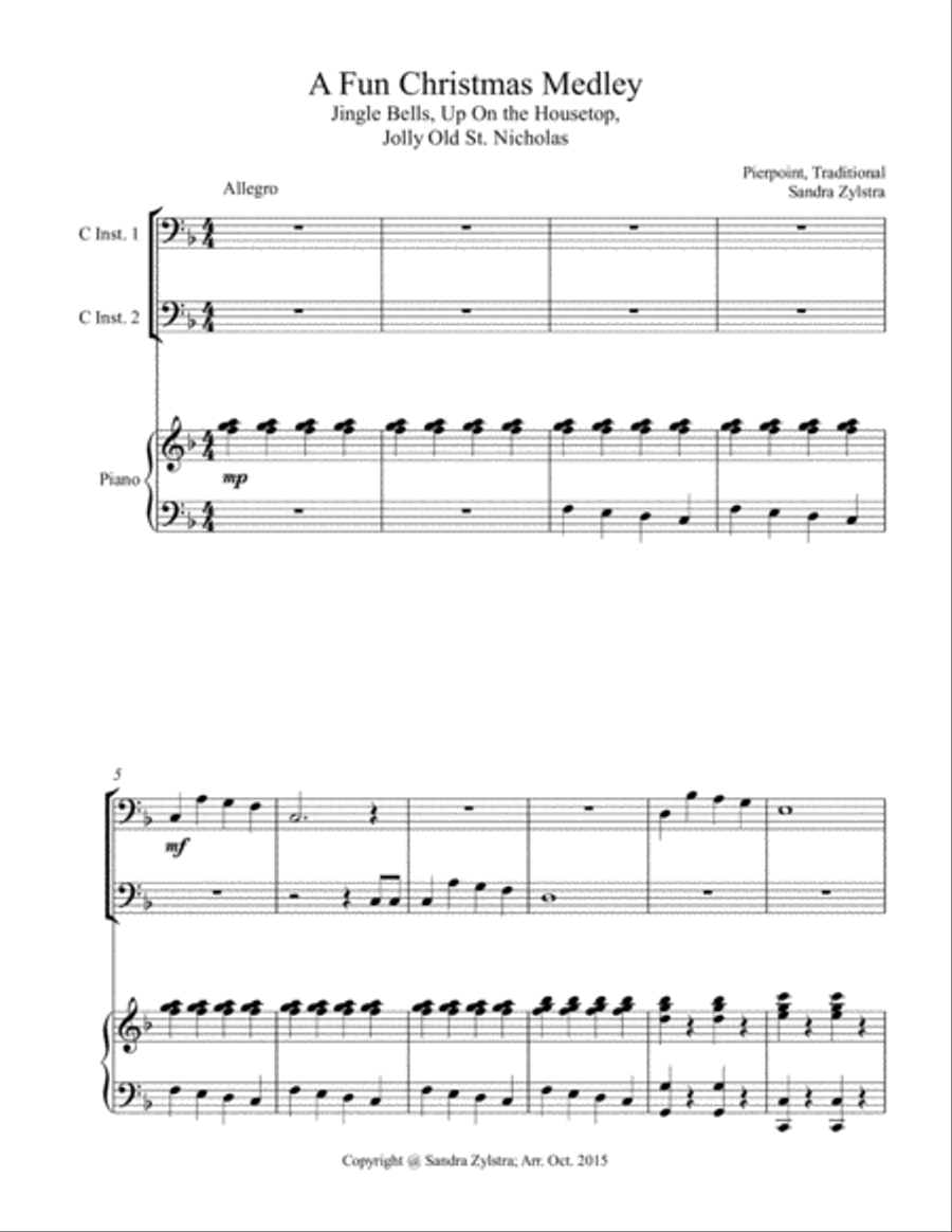 A Fun Christmas Medley (bass C instrument duet) Easy Piano scores gallery preview page 2