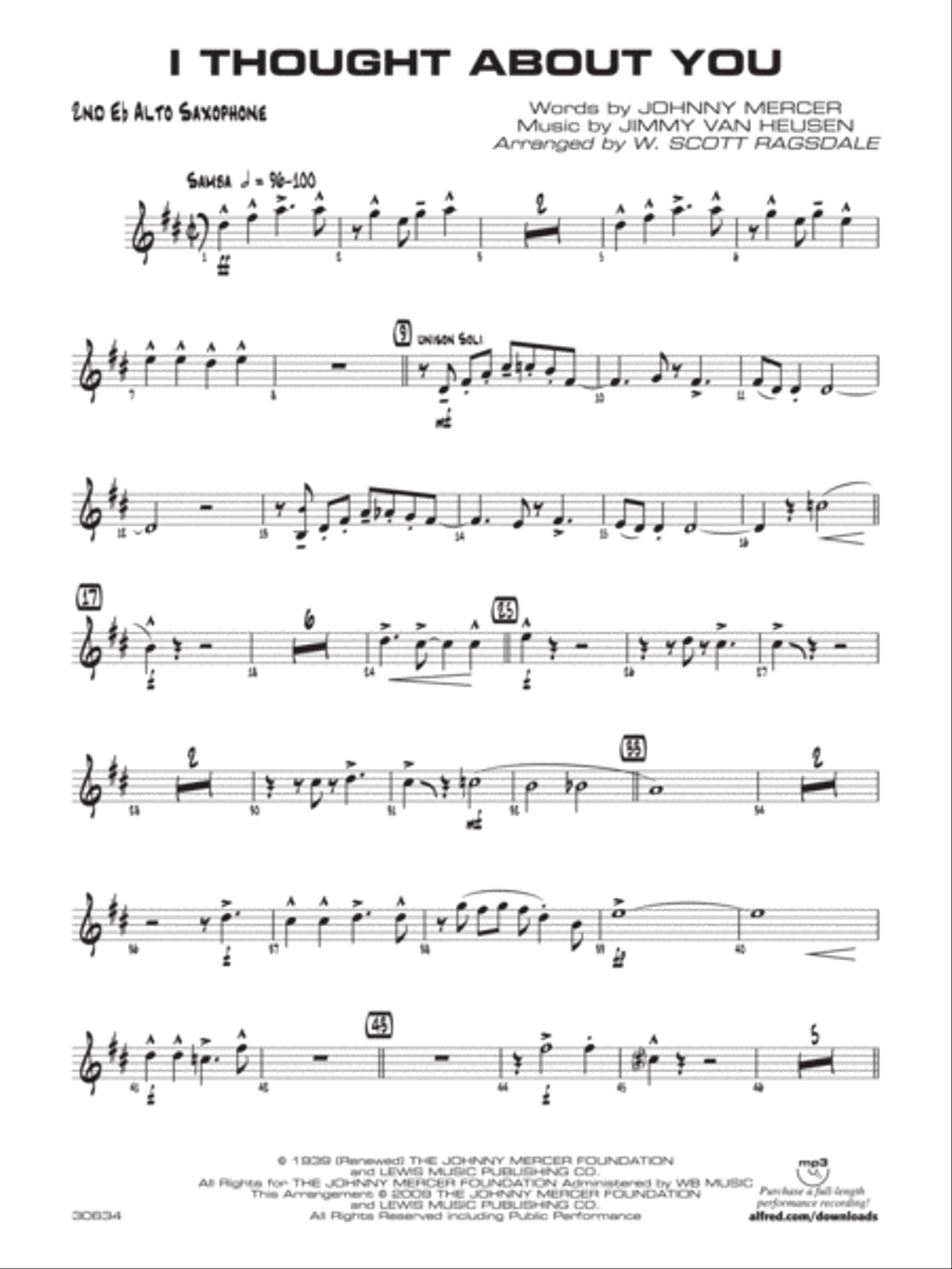 I Thought About You: 2nd E-flat Alto Saxophone Jazz Ensemble scores gallery preview page 1