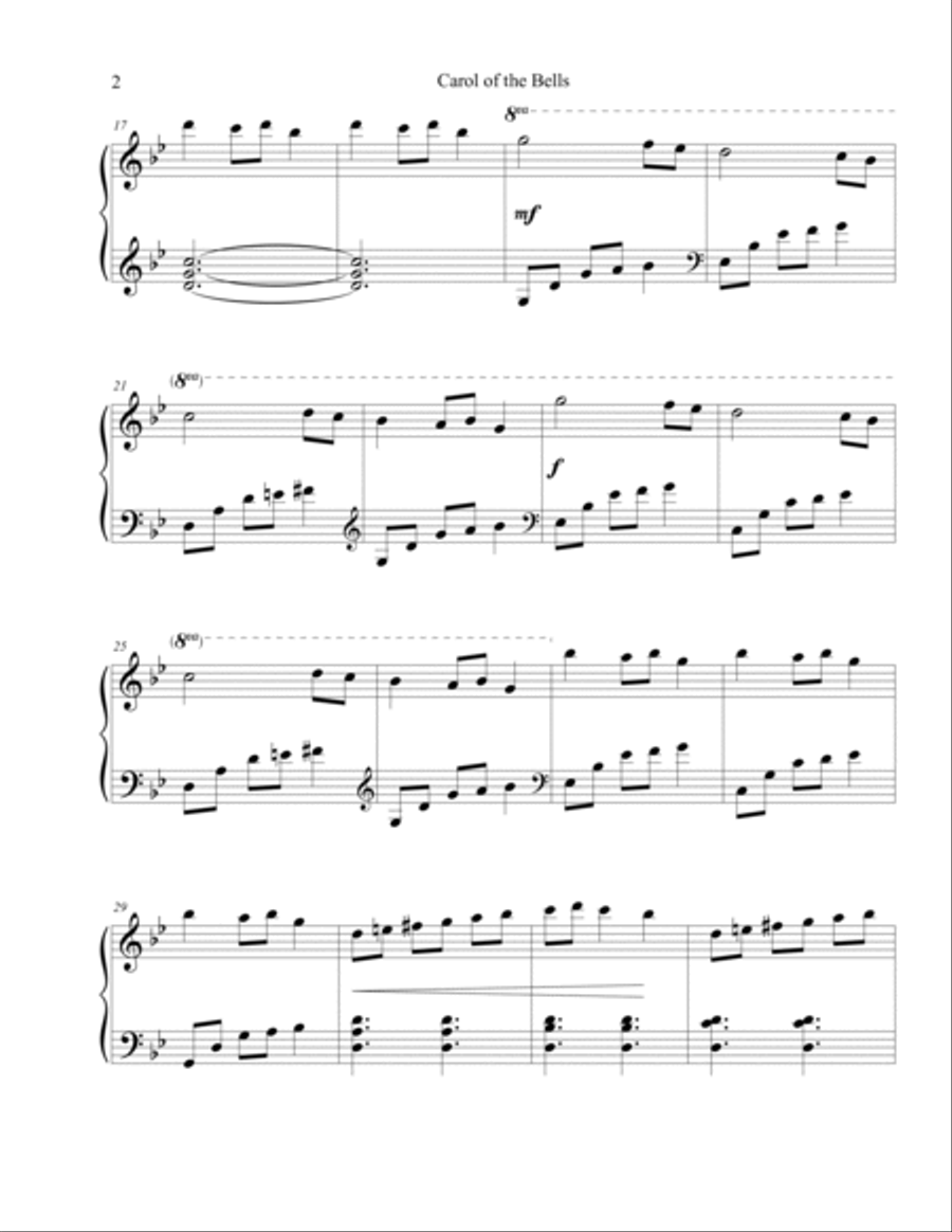 Carol of the Bells/Ukrainian Bell Carol - Christmas intermediate piano sheet music solo Piano Solo scores gallery preview page 3