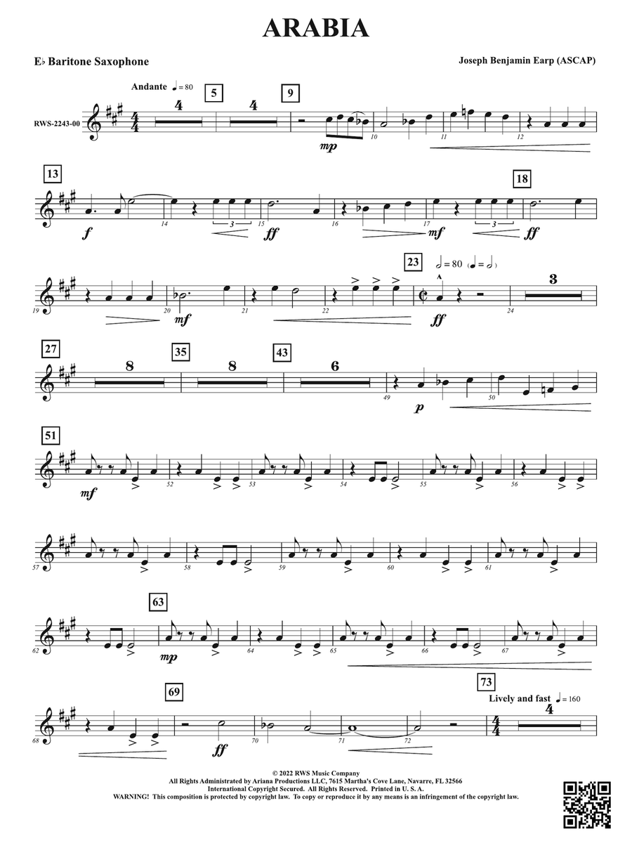 Arabia: E-flat Baritone Saxophone Baritone Saxophone scores gallery preview page 1