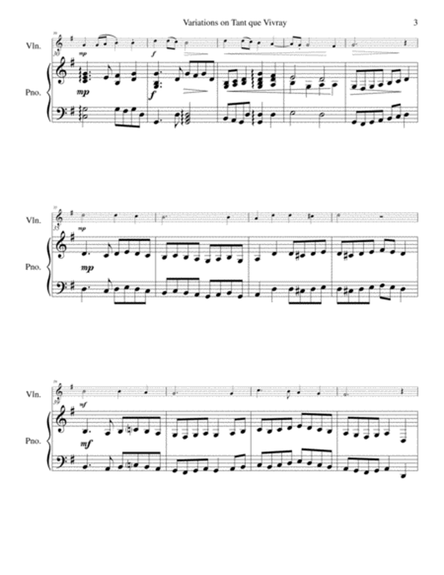 Variations on Tant que vivray for violin and piano image number null