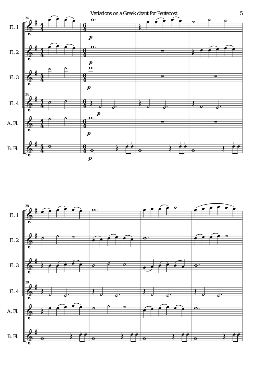 Variations on a Greek Chant for Pentecost for Flute Sextet (or Flute Choir) Flute Choir scores gallery preview page 5