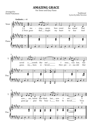 Amazing Grace (for tenor vocal with easy piano)