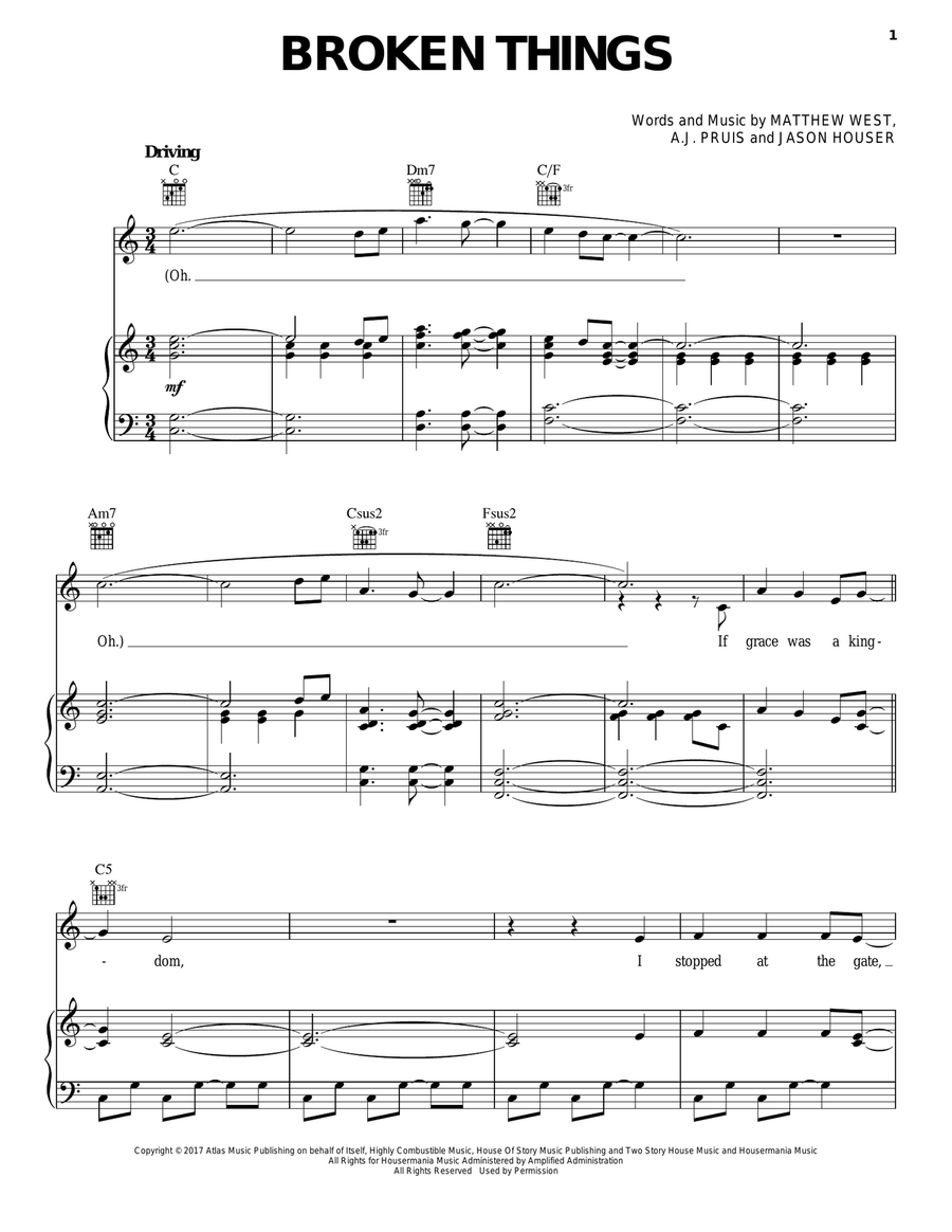 Broken Things Broken Things Piano, Vocal, Guitar scores gallery preview page 1