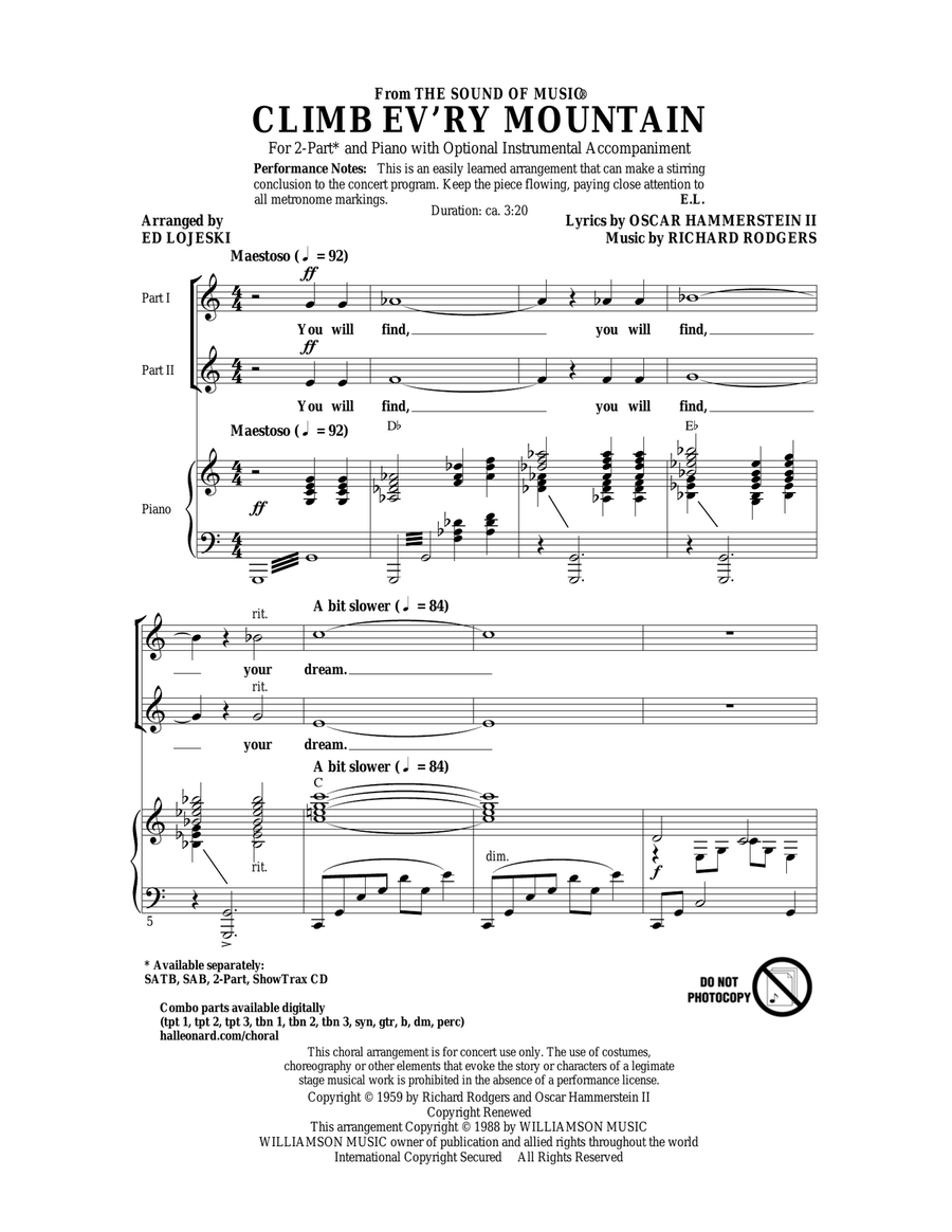 Climb Ev'ry Mountain (from The Sound Of Music) (arr. Ed Lojeski) 2-Part scores gallery preview page 1