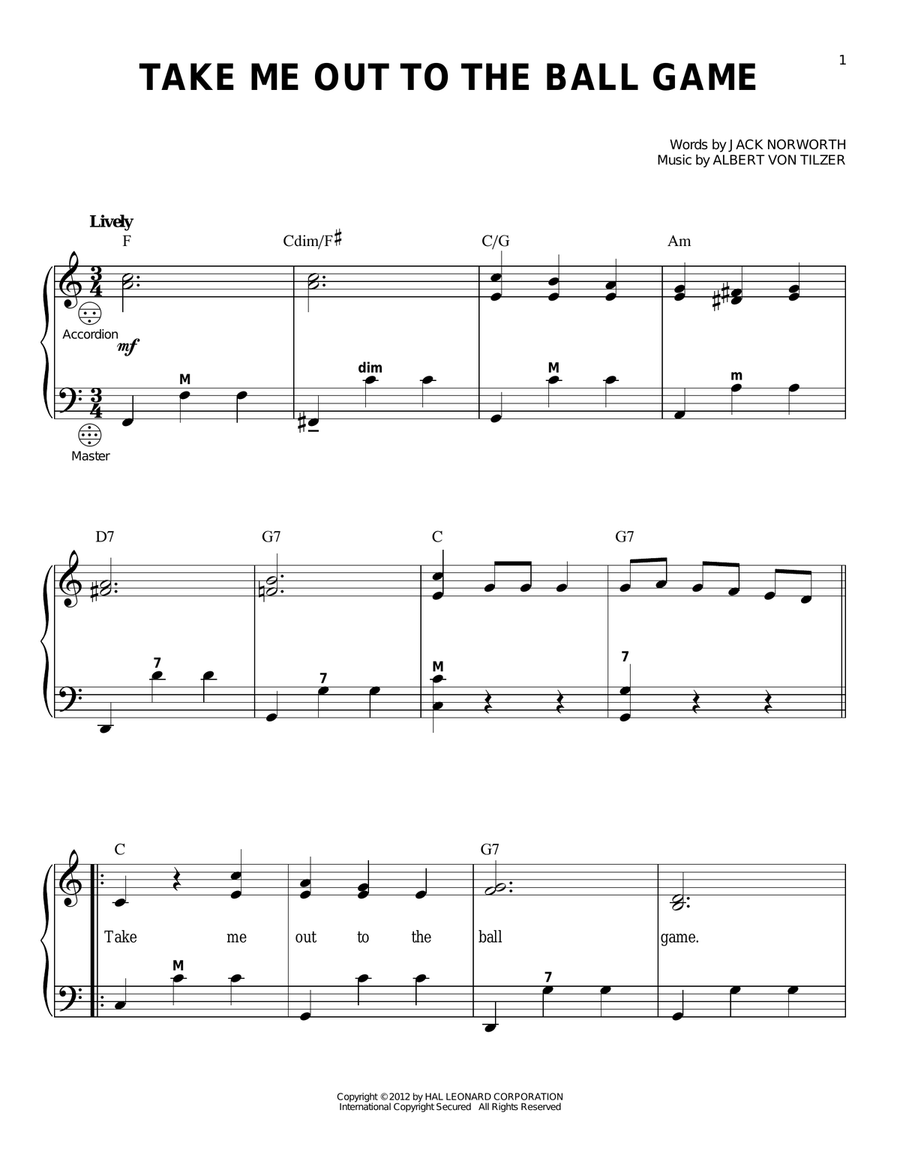 Take Me Out To The Ball Game (arr. Gary Meisner) Accordion scores gallery preview page 1