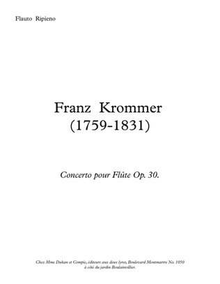 Book cover for Franz Krommer (1759-1830) - Flute Concerto n.1 op.30 ( Full Score and parts)