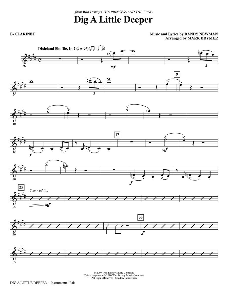 Dig A Little Deeper (from The Princess And The Frog) - Clarinet